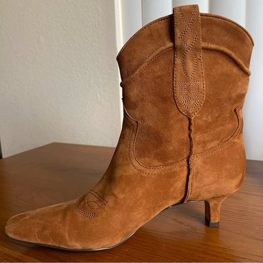 Sam Edelman Taryn Suede Western Ankle Boots Kitten Heel Brown Size 8.5 - Picture 5 of 15